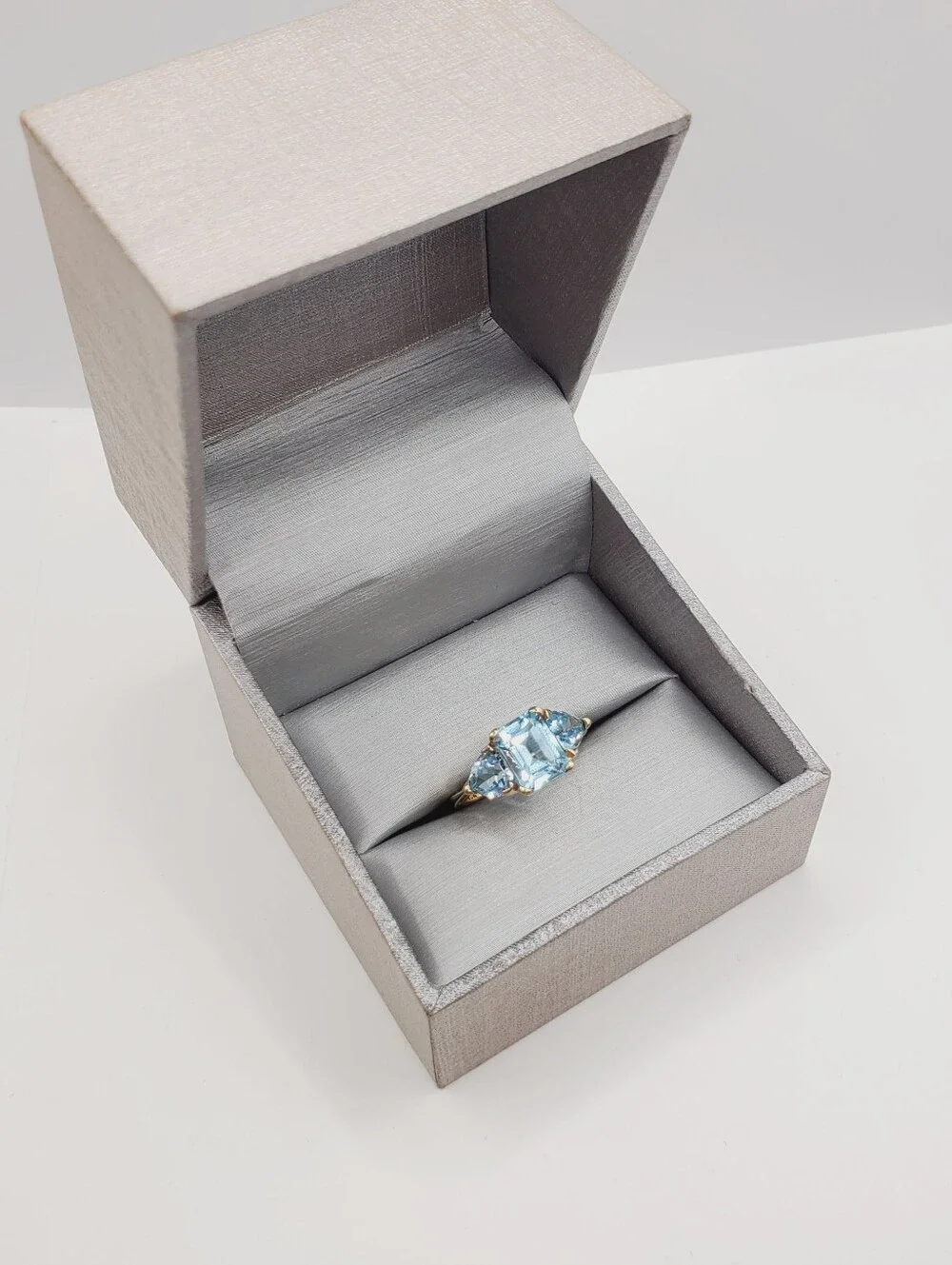 10k Yellow Gold Genuine Blue Topaz Three Stone Ring